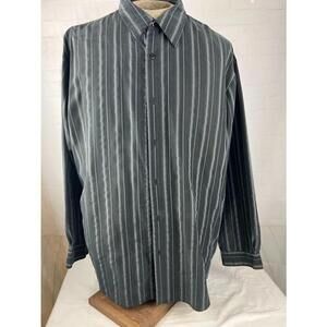 Alfani Mens XXL Button Up Dress Shirt Black Gray Striped Long Sleeve EUC